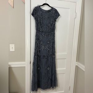 Adrianna Papell Long Beaded Dress Gown Dusty Blue size 6